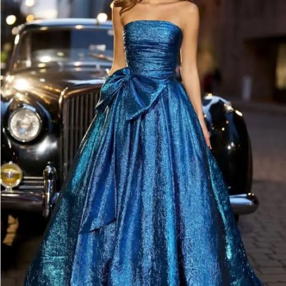 Sherri Hill Strapless Shimmering Blue Dress